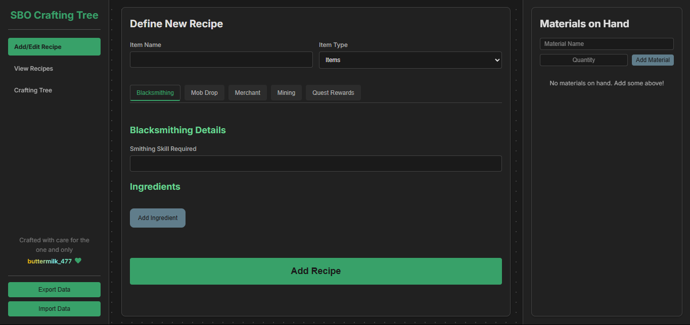 SBO Crafting Tree Project Screenshot